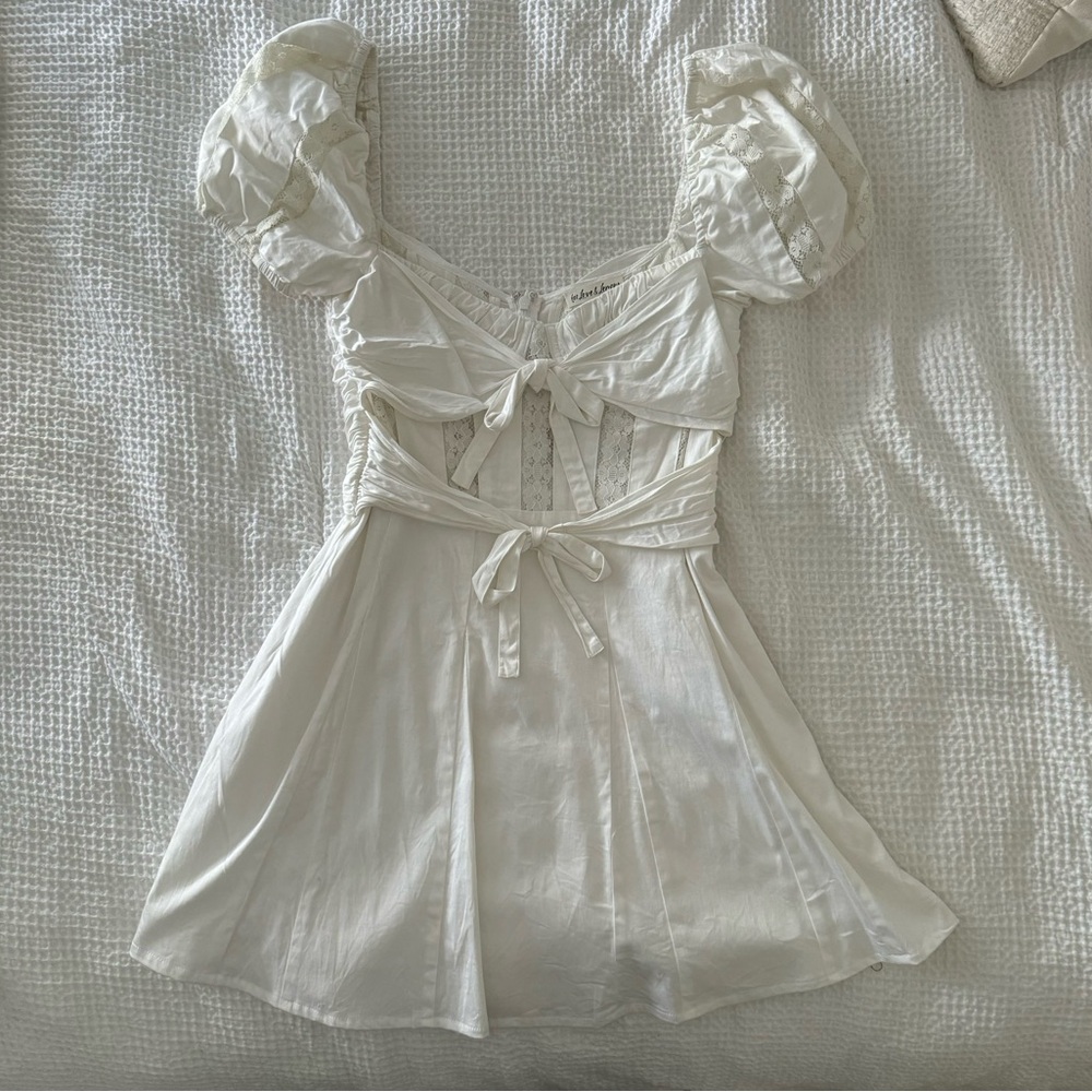 For Love And Lemons White Lace Puff Sleeve Mini Dress
